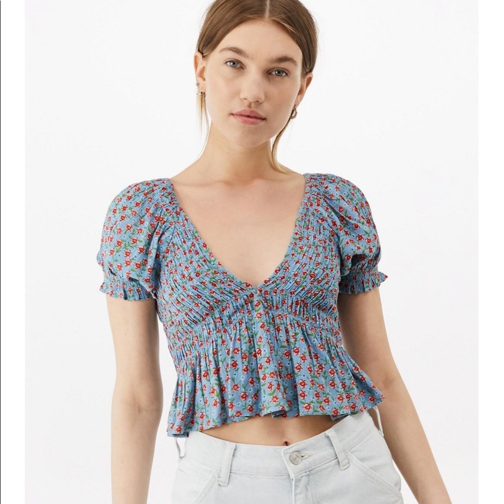 Urban Outfitters Izzy Smocked Rosebud Puff Sleeve